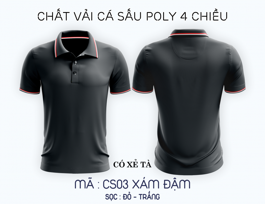 ÁO CÁ SẤU POLY XÁM ĐẬM SỌC MÃ CS03