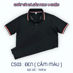 ÁO CÁ SẤU POLY ĐEN SỌC MÃ CS03