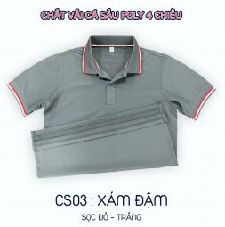 ÁO CÁ SẤU POLY XÁM ĐẬM SỌC MÃ CS03